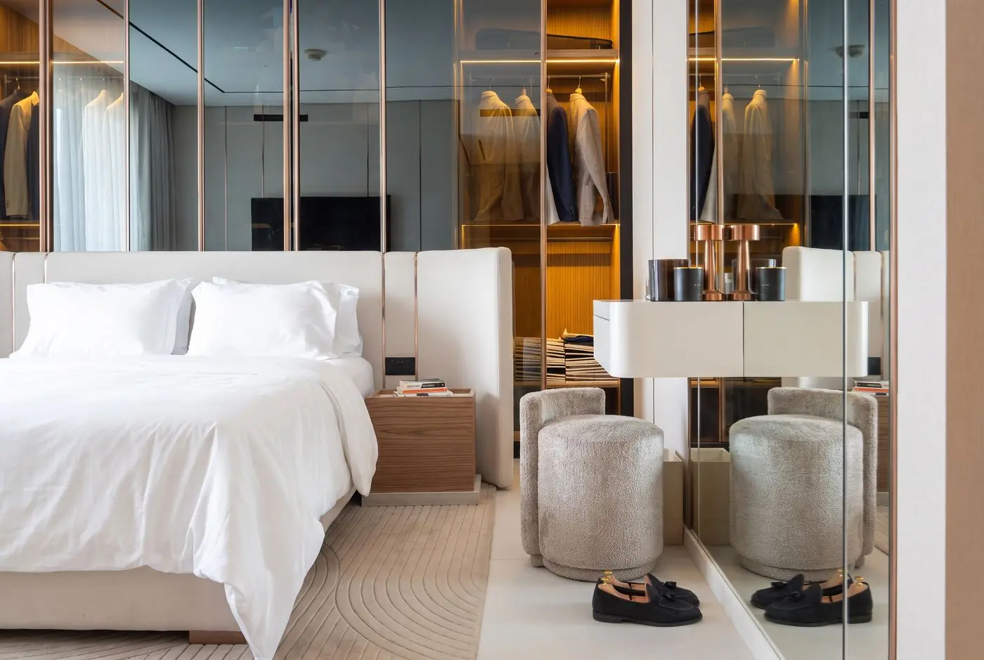 Bedroom with integrated wardrobes