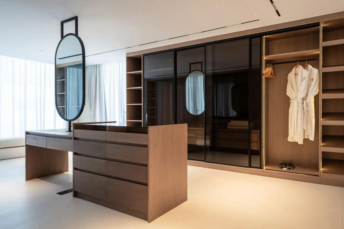Walk-in closet with a central island