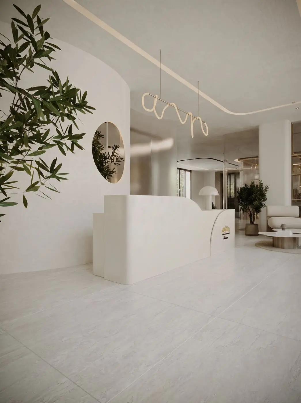 Reception counter with feature backdrop